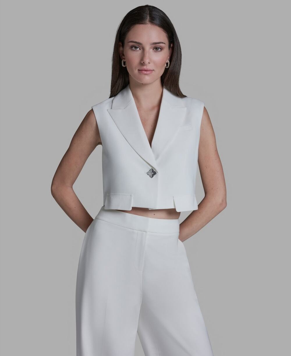 BCBG Women's One-Button Cropped Vest Ivory Size 8 3814